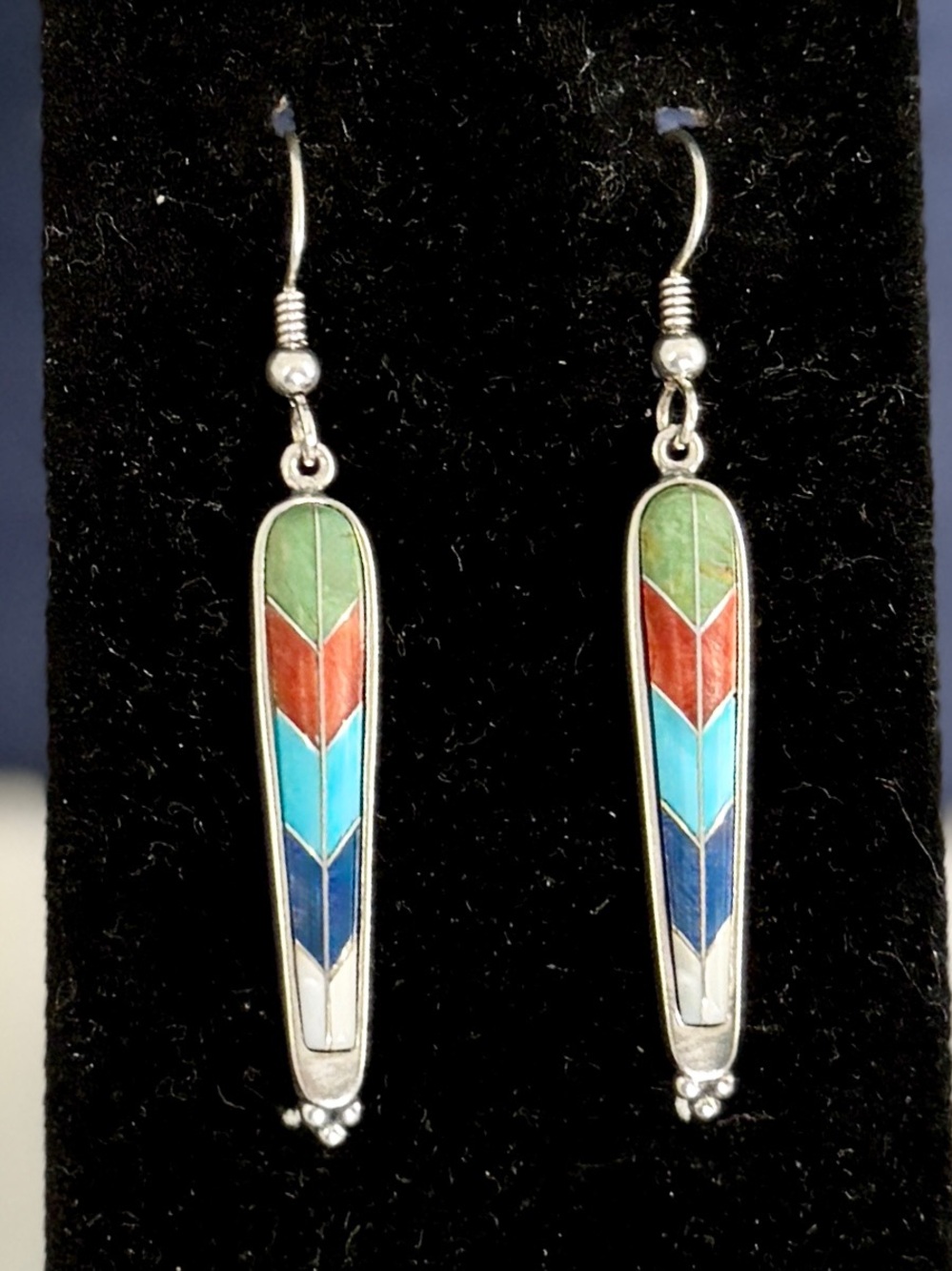 CAROLYN POLLACK Relios Sterling Silver Turquoise Coral Lapis Inlay Earrings